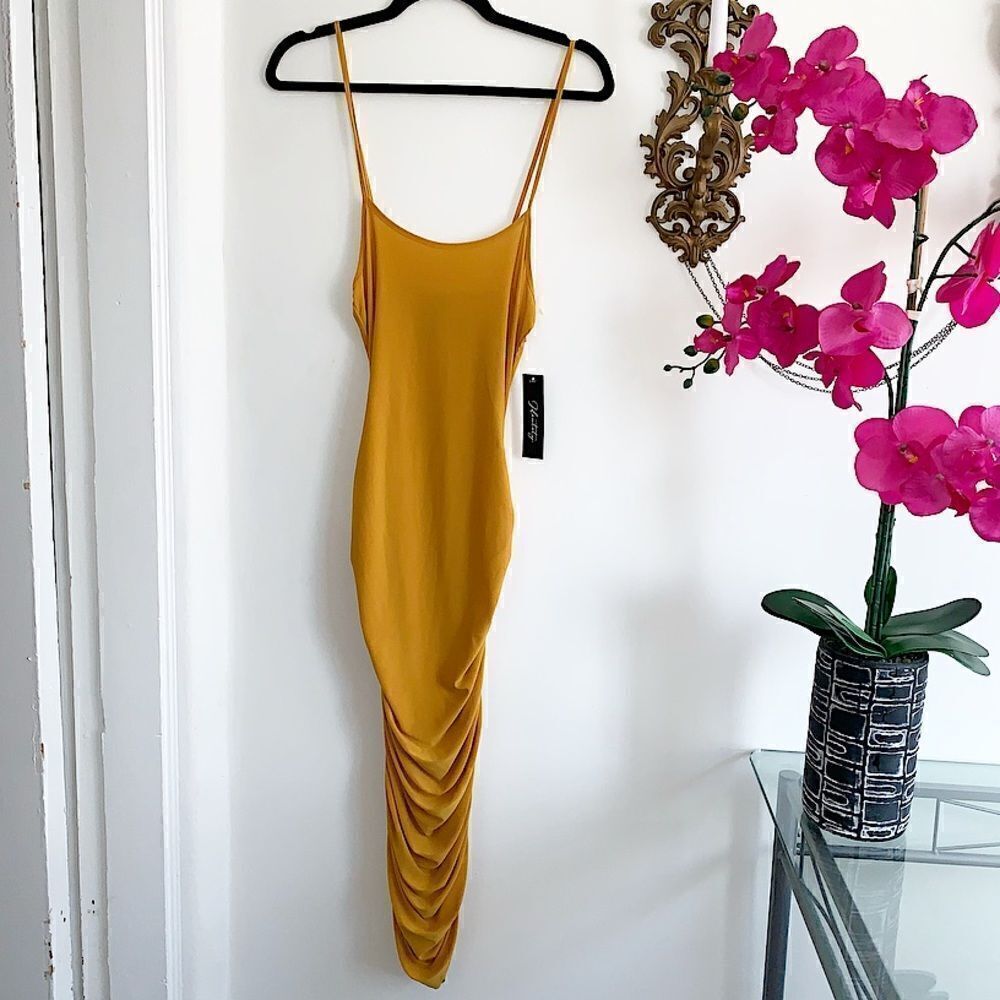 GOLD RUCHED MIDI DRESS - Picture 5 of 15